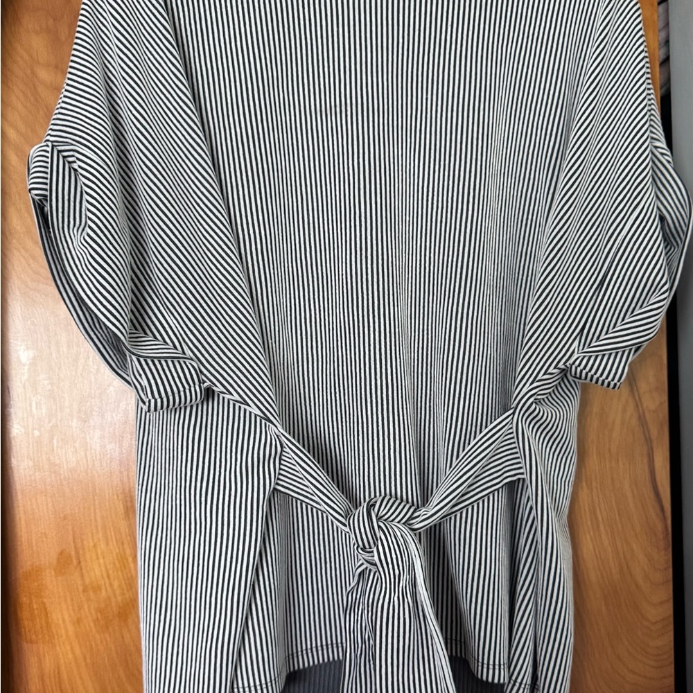 Express Striped Black and White Tie-Back Top